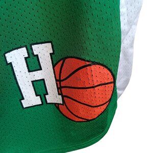 34 Medium Vintage Basketball Shorts Russell Athletic Green/White Logo Mesh USA